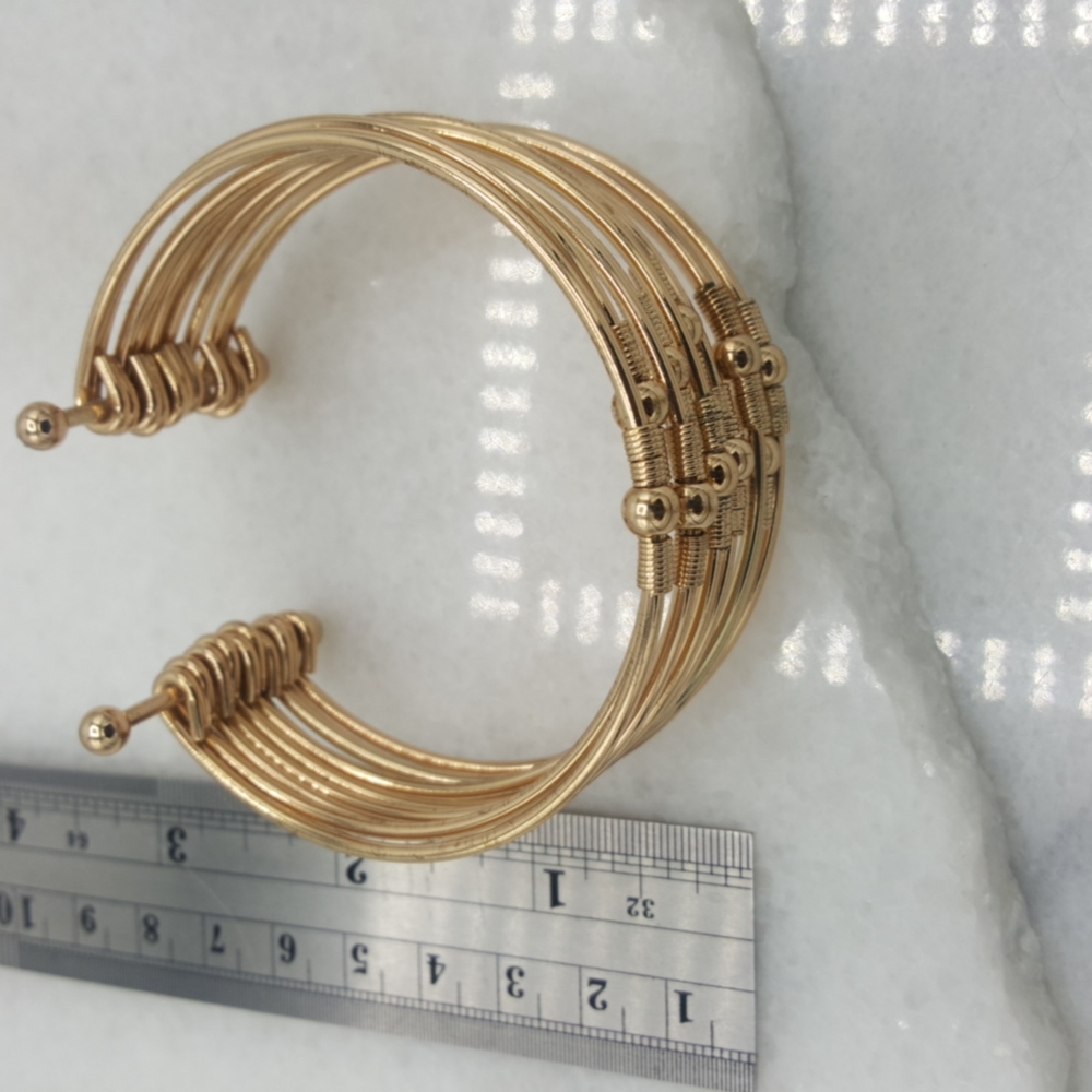 ✔Gold Stacked Cuff Bracelet with Small Gold Beads - Picture 6 of 7
